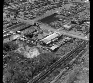 Mt Roskill/Onehunga area, Auckland, including unidentified business premises/factory by railway line