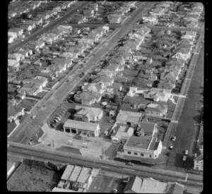 Mt Roskill/Onehunga area, Auckland, including service station, Dominion Buildings, and rows of houses