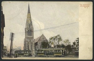 Postcard. The Cathedral, Christchurch, N.Z.. New Zealand post card. Gold medal series no. 2023. Issued in Christchurch. N.Z. (Protected). 125860. Printed in Germany [ca 1906-1910]