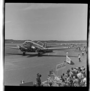 Two South Pacific Airlines of New Zealand DC3 Viewmasters on the tarmac, Whakatane Airport opening