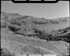 Akaroa, Banks Peninsula, including houses and harbour in the distance