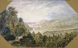 [Brees, Samuel Charles] 1810-1865 :[View looking towards Wellington, from the Hutt Road, at the gorge separating the lower from the Upper District ca 1845]