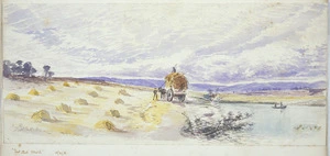Hodgkins, William Mathew, 1833?-1898 :Art Club Sketch [Harvesting hay by a lakeside. 1880s?]