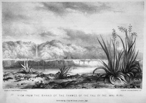 [Merrett, Joseph Jenner] 1816-1854 :View from the Banks of the Thames of the Fall of Wai Riri. Drawn on stone and printed by P. Gauci. [London, 1842]