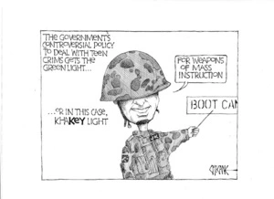 The government's controversial policy to deal with teen crims gets the green light... or, in this case, khaKEY light. "For weapons of mass instruction." 28 August 2009