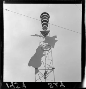 Map of New Zealand on festival pylon at Civic Square, Wellington