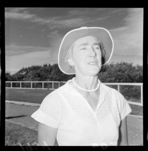 Champion croquet player Jean Jarden at a croquet championship, possibly in Kelburn, Wellington