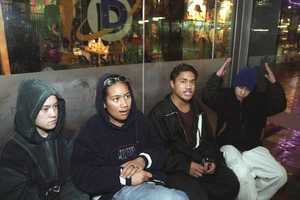Teenagers in a Cuba street bus stop, Wellington - Photograph taken by John Nicholson