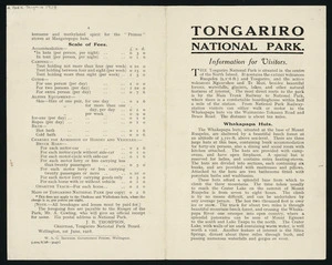 [Tongariro National Park Board] :Tongariro National Park. Information for visitors. [Cover spread. 1928]