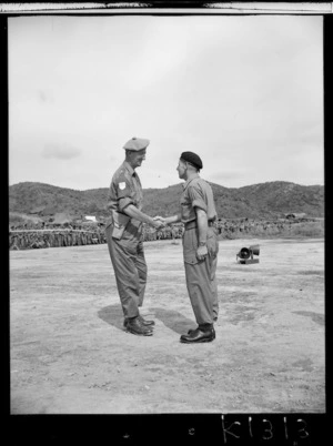 Major-General A J H Cassels at a decoration parade, Korea