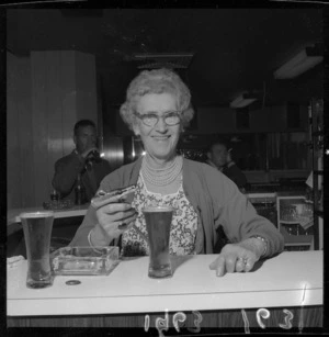 Mrs L Lahman, barmaid at the Grand Hotel, Wellington