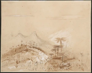 Heaphy, Charles 1820-1881 :The subordinate craters of Rangitoto Id. with the blowholes. No. 3 [1850s?]