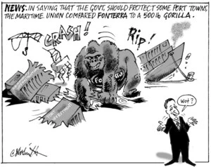 NEWS; In saying the that govt. should protect some port towns, the Maritime Union compared FONTERRA to a 500lb gorilla. 1 September 2009