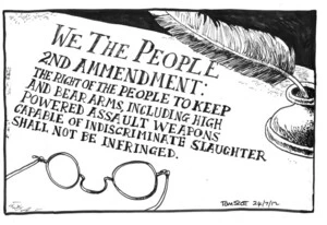 Scott, Thomas, 1947- :'We The People, 2nd Amendment - The right of the people to keep and bear arms, including high powered assault weapons capable of indiscriminate slaughter shall not be infringed'. 24 July 2012