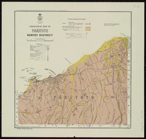 Geological map of Paritutu Survey District / compiled and drawn by G.E. Harris and W. Bardsley.