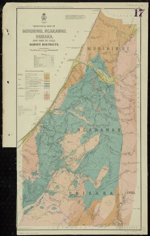 Geological map of Mokihinui, Ngakawau, Orikaka, and part of Lyell Survey Districts / compiled and drawn by G.E. Harris.