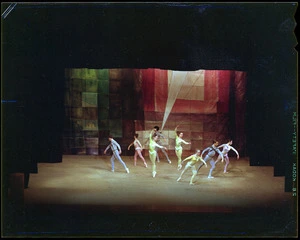 Photograph of dress rehearsals for New Zealand Ballet Company production of "Prismatic variations"