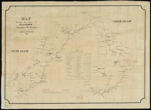 Map shewing the lines of telegraph throughout New Zealand belonging to the General Government