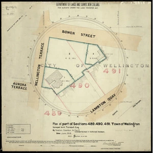 Plan of part of sections 489, 490, 491, town of Wellington / surveyed for A. Turnbull Esq. by Seaton, Sladden & Pavitt, June 1914.