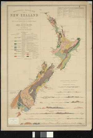 Geological sketch map of New Zealand : constructed from official surveys and the explorations of Dr. F. von Hochstetter, Dr. Julius von Haast and others / [compiled] by James Hector ; drawn by A. Koch.