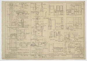 Crichton, McKay & Haughton :Flats, Lower Watt Street, Highland Park. For Upway Ltd. Details of chimney ... window ... north, south, west, east wall ... Elevation sideboards in dining room. Sheet no. 5. May 1939