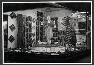 Begg's shop window display advertising recordings and concerts by Scottish singer Niven Miller