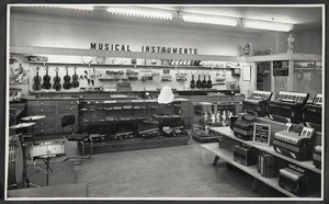 Musical instruments section of Begg's music shop