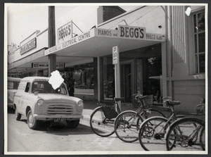 Begg's musical and electrical shop, with Begg's van outside