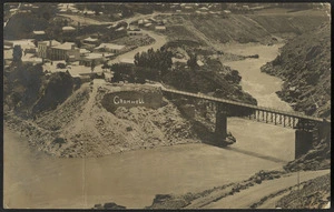 Creator unknown :Photograph of Cromwell, Otago, and the bridge over the Clutha River