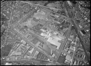 New Lynn, Waitakere City, Auckland, with Crown Lynn and Amalgamated Brick and Pipe factories, and clay pits