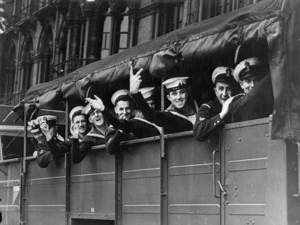 Members of the Royal New Zealand Navy in London during victory celebrations after World War II
