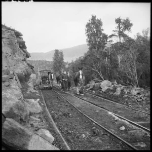 Coal miners near the Charming Creek Mine, Buller district