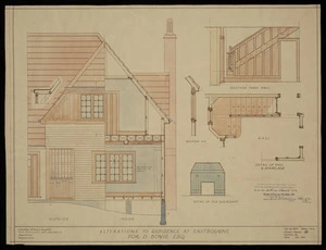 Crichton, McKay & Haughton :Alterations to residence at Eastbourne for D Bowie Esq. December 1935. Outside [alterations]; hall staircase; fire surround.