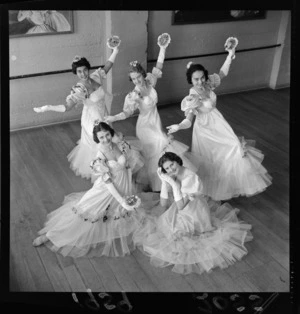 Group of dancers in a ballet studio, who are performing in 'Lilac Time' production at Wellington Technical College