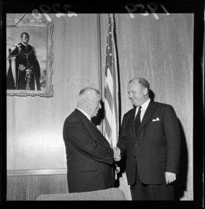 Walter Nash with Randolph Higgs, American Change d' Affairs, [at Parliament, Wellington?]