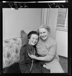 Mrs ELJ Marshall, and her daughter Patricia Marshall, who is wearing a Girl Guide uniform, probably Wellington