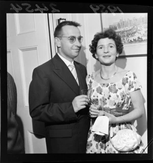 An unidentified couple, guests at a party thrown by French Ambassador Jean-Louis Baudier, to celebrate Bastille Day