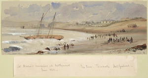 Williams, Edward Arthur 1824-1898 :Col[onel] Warre's residence at New Plymouth June 1865. Sea view Taranaki New Zealand 10 June 65.