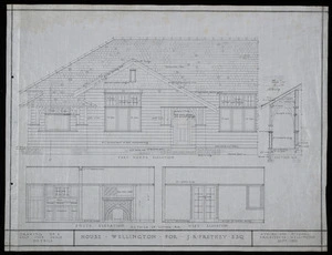 Atkins & Mitchell, architects :House Wellington for J R Frethey, Esq. September 1925. Part north elevation ... details of living room