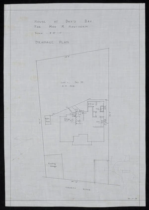 Atkins & Mitchell, architects :House at Days Bay for Miss M Hawthorn. Drainage plan. 30. 10. 1926