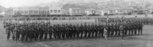 Smith, Sydney Charles, 1888-1972 :Anzac Day parade at the Basin Reserve, Wellington