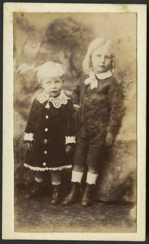 Pollard, Edwin (Wellington) fl 1883-1900 :Portrait of two unidentified children (boy and girl)