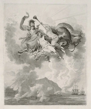 [Loutherbourg, Philippe Jacques de] 1740-1812 :[The Apotheosis of Captain Cook from a design of P. J. de Loutherbourg, R. A. The view of Karakakooa Bay is from a drawing by John Webber R. A. (the last he made) in the collection of Mr G. Baker. London. Published December 1793 or January 20 1794 or earlier by J. Thane, Spur Street, Leicester Square]