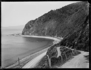 Coastline by Wellington Harbour with Hutt Road and railway line