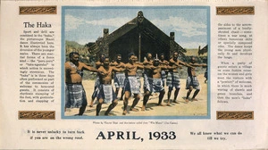 [New Zealand Tourist Department?] :The Haka. April, 1933.