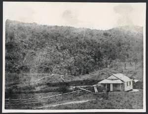 Creator unknown :Scene in Karori, Wellington, with house built by Timothy Benton