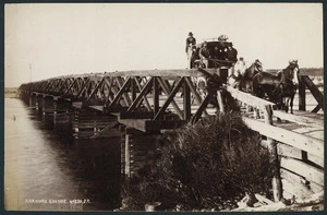 Ring, James 1857-1939 :Photograph of Arahura Bridge, with a horse and coach in shot