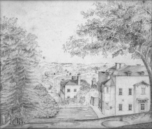 [Hopper, Edward Betts] 1799?-1840 :[The home of Edward Betts Hopper, looking towards the front entrance and downhill towards a view of Hampstead Heath, London, 1839]