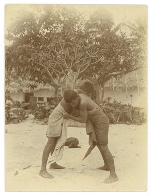 Boys wrestling at Noatau, Rotuma