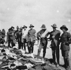 New Zealand soldiers lined up for kit inspection, Egypt